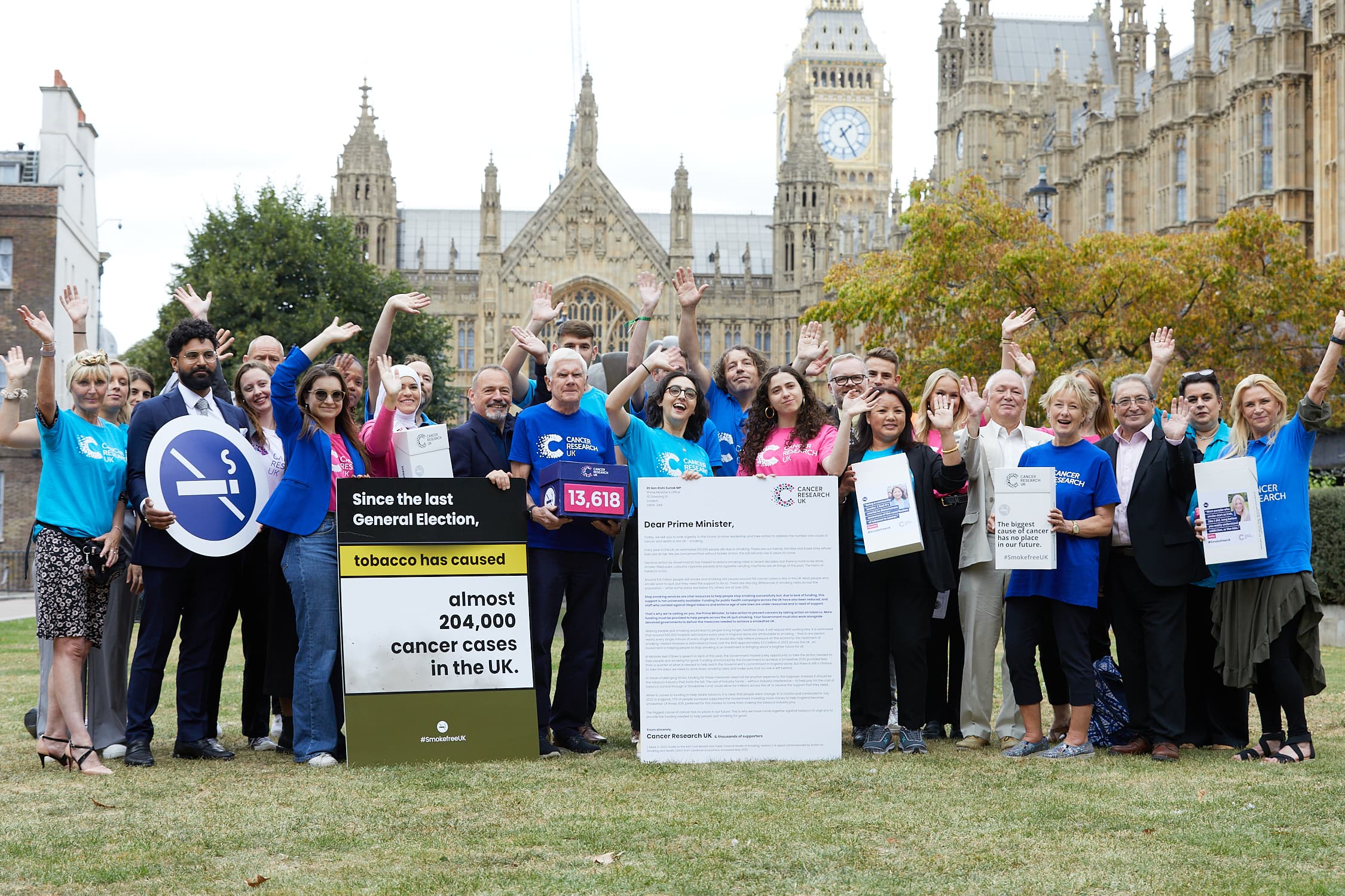 A photo of Campaigns Ambassadors in front of the House of Parliament in London.