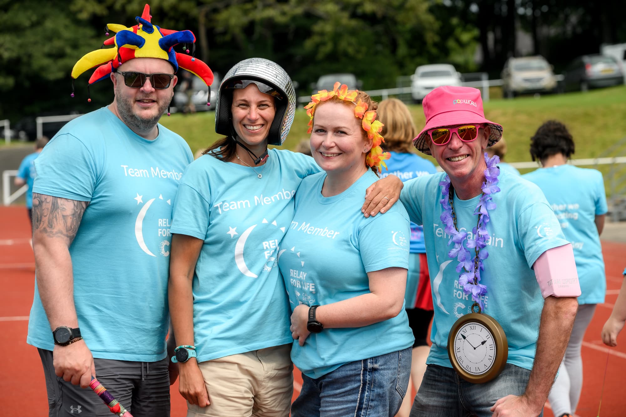 Sign up team, four people at Relay For Life - Photographer Paul Heyes.