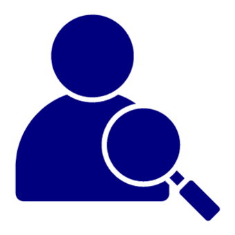 An icon of a figure behind a magnifying glass.