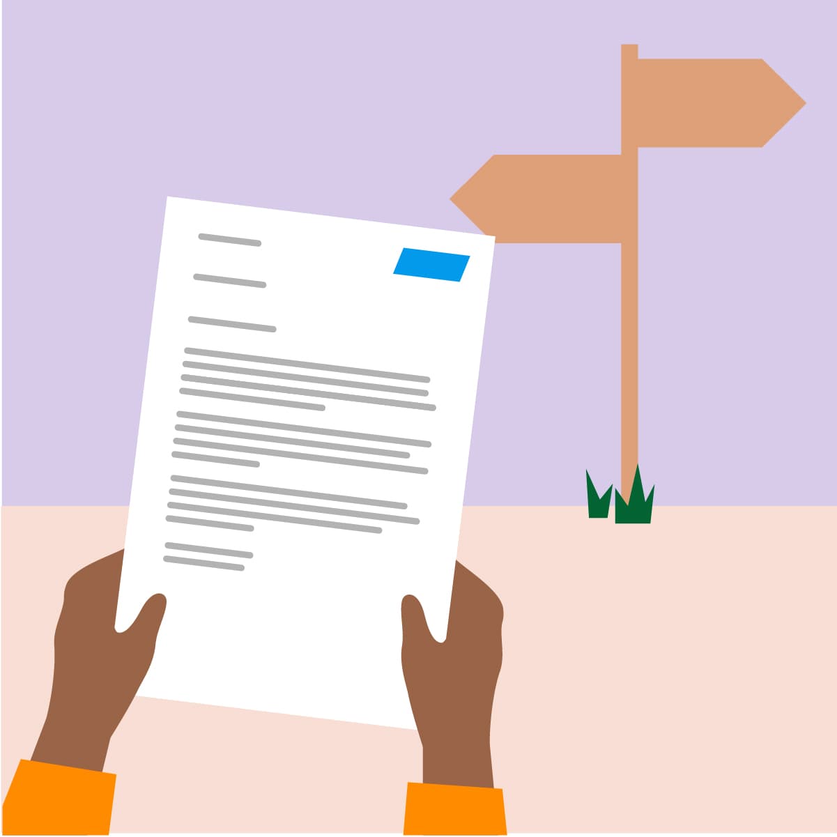 An illustration of a results letter and a signpost with arrows pointing in different directions.