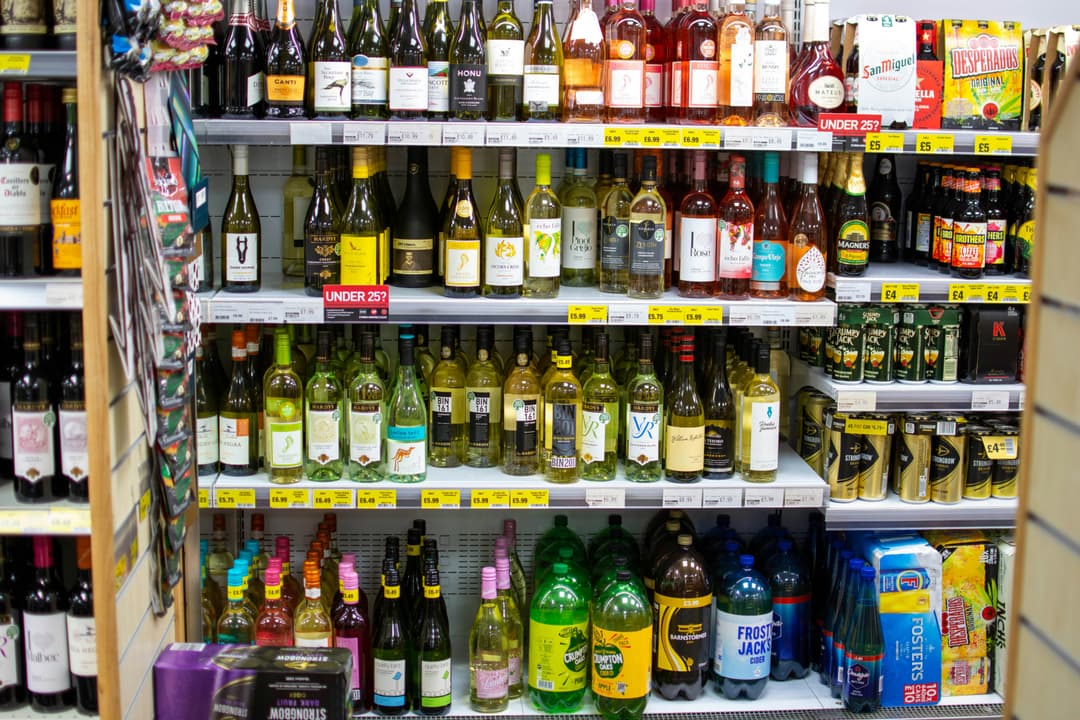 Bottles of alcohol in a store.