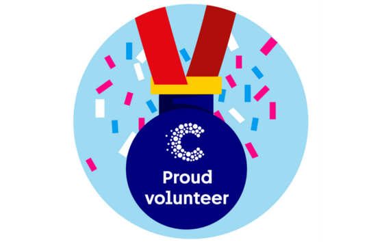 Medal illustration that reads 'Proud Volunteer'