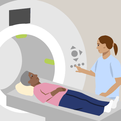 An illustration of a patient doing a PET scan.